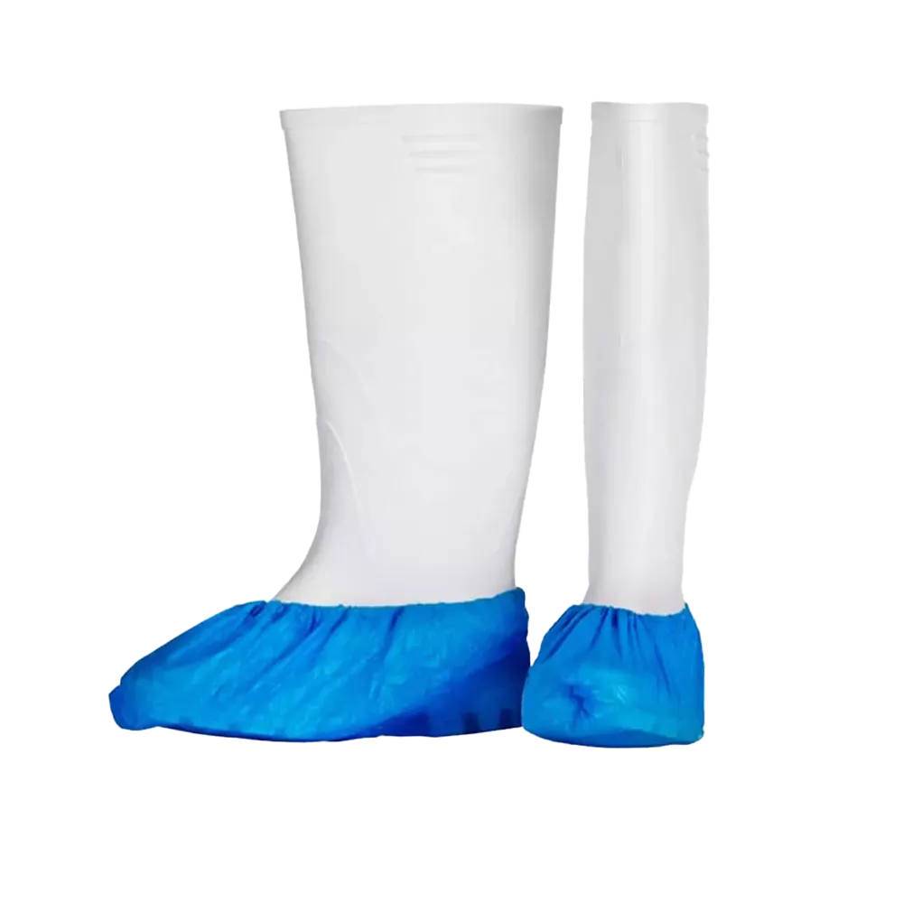 PE Einmal Überziehschuhe, 15 x 42 cm, blau, Polyethylen, Eco-Plus: Einweg Überschuhe mit eingefasstem Latexgummi als hygienische Schutzüberschuhe kaufen.