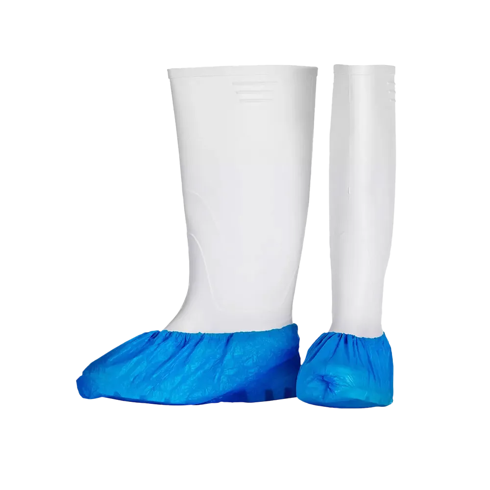 PE Einmal Überziehschuhe, 15 x 42 cm, blau, Polyethylen, Med-Comfort: Einweg Überschuhe mit eingefasstem Latexgummi als hygienische Schutzüberschuhe kaufen.