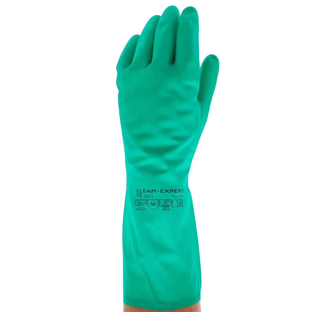 Industriehandschuh, Typ A, Größe 9, grün, Solidsafety Clean Protect: chemikalienbeständiger Arbeitsschutzhandschuh aus Nitril und für den Lebensmittelbereich geeignet als PSA kaufen.