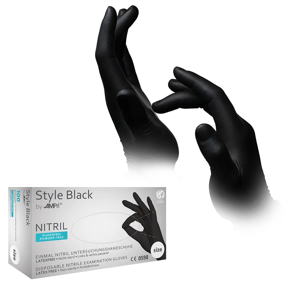 Nitrilhandschuhe, schwarz, Größe M, puderfrei, Style Black by Med-Comfort: Nitril Einmalhandschuhe als Schutzhandschuhe und Untersuchungshandschuhe aus farbigem Nitril kaufen.