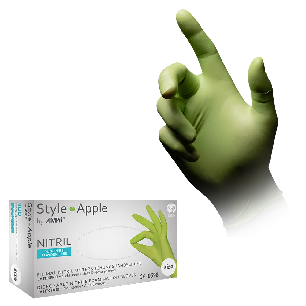 Nitrilhandschuhe, apfelgrün, grün, Größe L, puderfrei, Style Apple by Med-Comfort: Nitril Einmalhandschuhe als Schutzhandschuhe und Untersuchungshandschuhe aus farbigem Nitril kaufen.