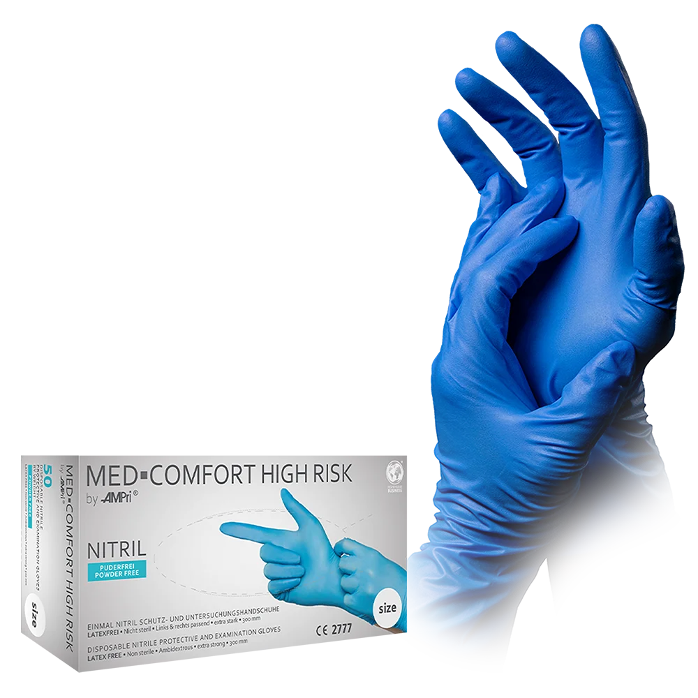 MED-COMFORT HIGH RISK, Nitril-Chemikalienschutzhandschuh, puderfrei, blau, Gr. XXXL: puderfreier Nitrilhandschuh als Chemikalienschutzhandschuh kaufen.