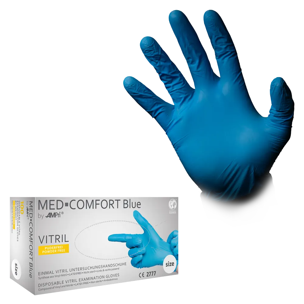 Vitrilhandschuhe, blau, Größe L, puderfrei, Med-Comfort blue Vitril: Vitril Einmalhandschuhe & Schutzhandschuhe als PSA kaufen.