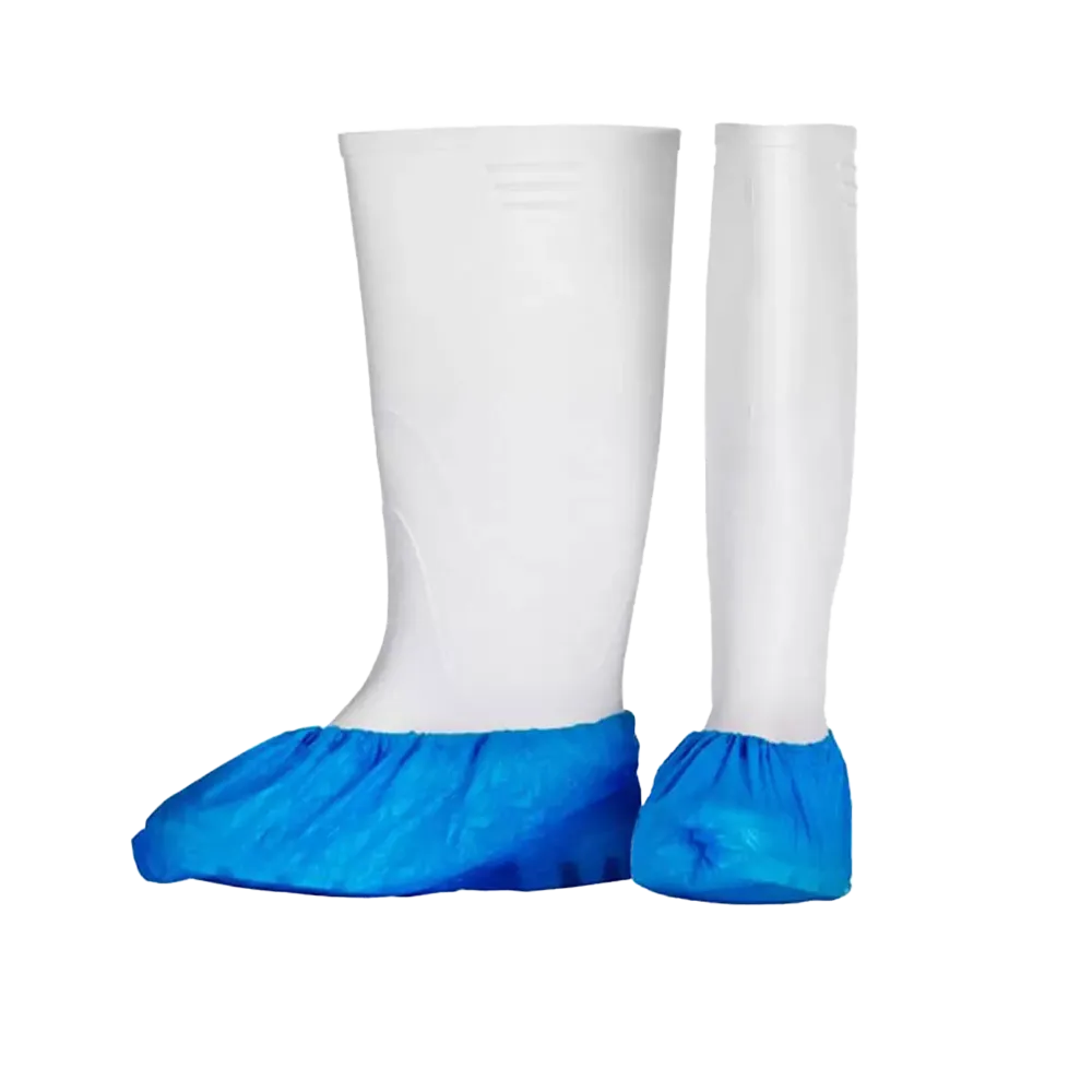 PE Einmal Überziehschuhe, 15 x 42 cm, blau, Polyethylen, Eco-Plus: Einweg Überschuhe mit eingefasstem Latexgummi als hygienische Schutzüberschuhe kaufen.