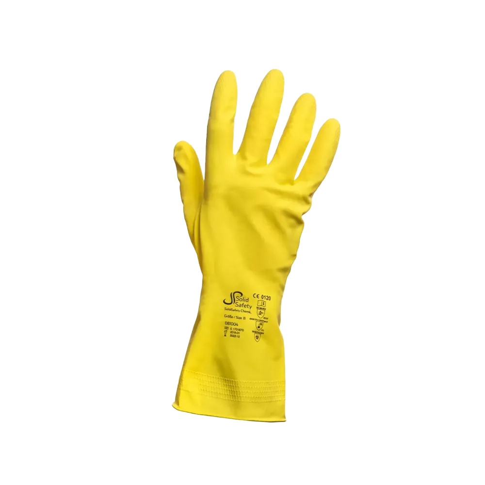 Chemikalienschutzhandschuh, Größe 8, gelb, SolidSafety ChemL: Einmalhandschuh aus Latex als PSA kaufen.